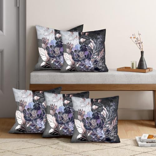Image of Cloth Fusion Velvet HD Gold Foil Print Throw Pillow Cushion Covers 16 x 16 inches (.Black, 16 x 16 Inch (Pack of 5)