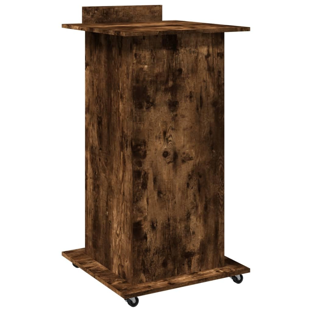 Scrivania in legno di rovere affumicato con ruote, piano superiore inclinabile, cassetto, 55 x 55 x 107 cm, segretario mobile per ufficio, casa, presentazione, spazio di archiviazione