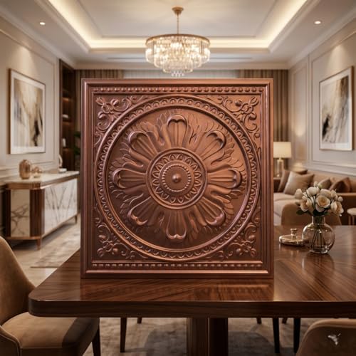 Image of Kayra Decor PVC Ceiling Panel 2x2 Feet (60x60 cm) - Regal Ornate Design, Red Copper | Pack of 25 3D Decorative Ceiling & Wall Panels | Waterproof Home Interior Decor
