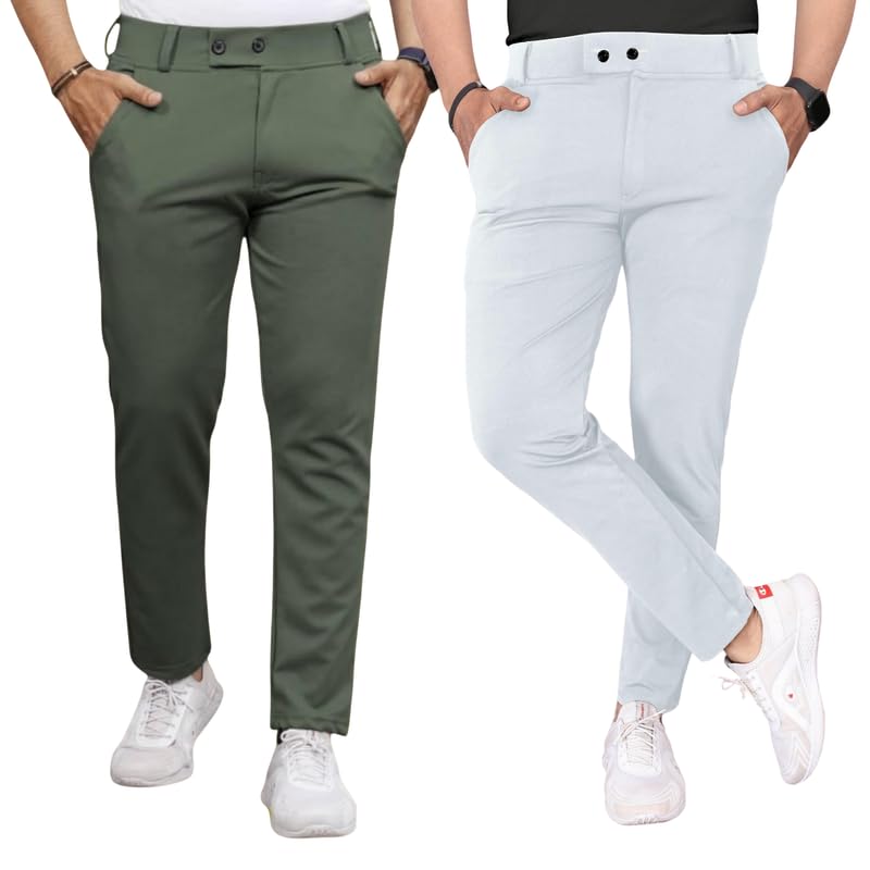 Image of Men Fit Stretch Trousers with Side Pockets | 2-Button Closure | Soft Lycra Blend for Casual & Formal Use