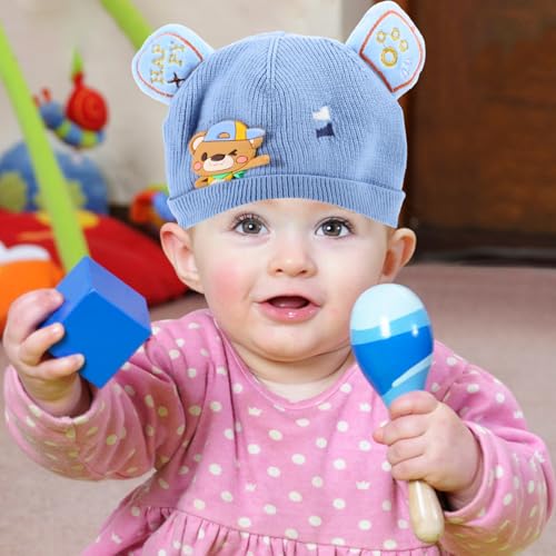 1Pc Warm Woolen Knitted Hat for Boy Girl and Boy Girl Soft and Comfortable Beanie for Indoor Outdoor Use Winter Accessory for Newborns Blue4