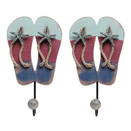 Mygift Nautical-Theme Flip Flop Sandal Entryway Wall-Hanging Single Ball Capped Storage Hook Coat, Coastal Starfish Bathroom Towel Rack Hangers, Set Of 2 #TOP1