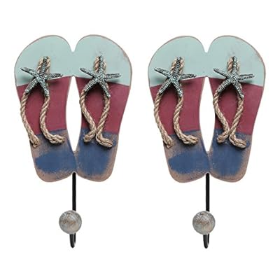 MyGift Nautical-Theme Flip Flop Sandal Entryway Wall-Hanging Single Ball Capped Storage Hook Coat, Coastal Starfish…