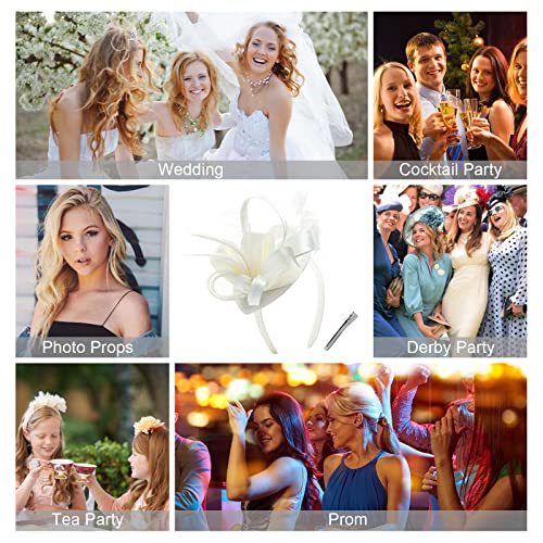 Felizhouse Fascinator Hats For Women Ladies Feather Cocktail Party Hats Bridal Headpieces Ascot Fascinator Headband (Cream White) #TOP5