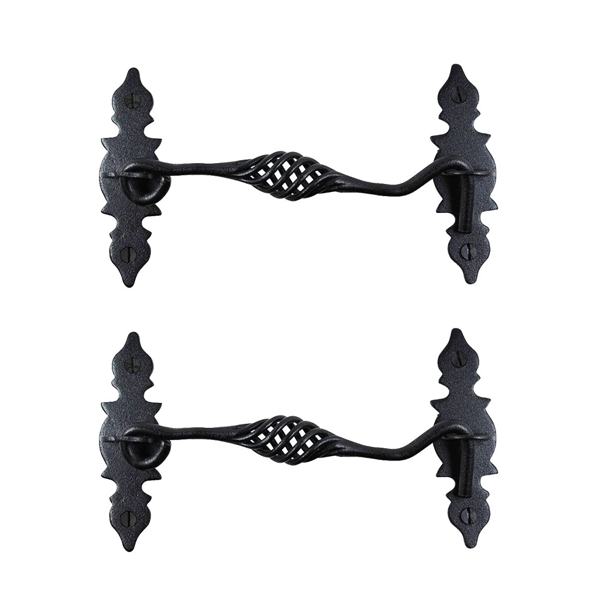 Renovators Supply Manufacturing Door Latch Lock 6.6 in. Black Birdcage Style Wrought Iron Hook and Eye Latch for Door with Mounting Hardware Pack of 2