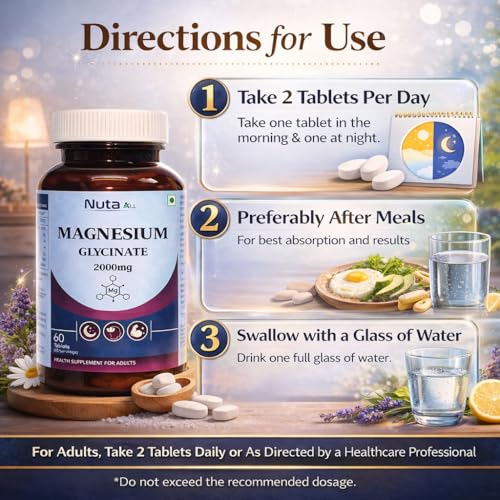 Image of Magnesium Glycinate 2000mg | Highly Bioavailable Magnesium Tablets for Sleep, Muscle Relaxation & Stress Support | 120 tablets