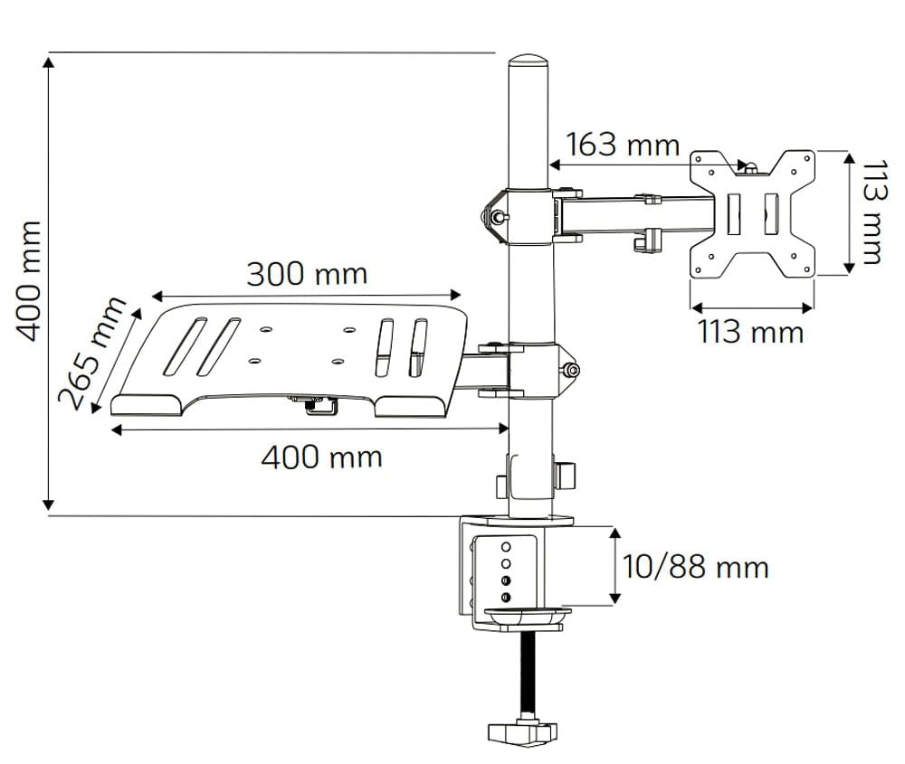 Techly 365597 Supporto da Scrivania Braccio per Monitor 13-32" e Mensola per Laptop Nero