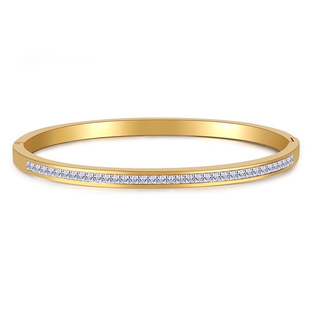 MEENAZ Fashion Anti Tarnish Jewellery Gold Plated Stainless Steel Crystal AD CZ Diamond Bracelet for women Stylish Cuff Bangle Love Friendship Couples Gifts Women Girls Mother Sister Wife Girlfriend