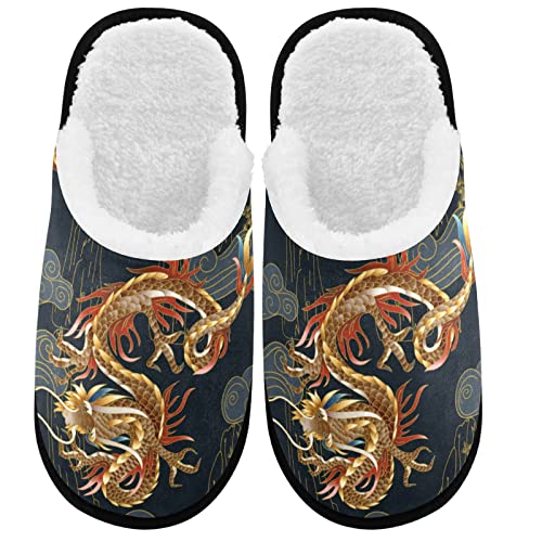 visesunny Chinese Traditional Dragon Cozy Fuzzy Mens Womens Memory Foam House Slippers Plush Fleece Indoor Outdoor Slipper