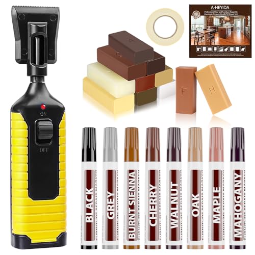 Laminat Reparaturset - Parkett Reparaturset with 11 Farben Hartwachs,Einfache Lösung Reparatur von Kratzern, Löchern,Verschleiß in Holz,Vinyl Reparatur set für Holzböden Möbel