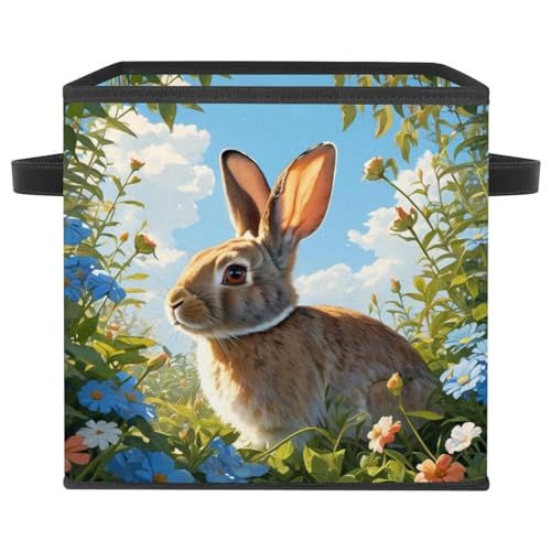 Grand cube de rangement pliable en tissu robuste motif lapin