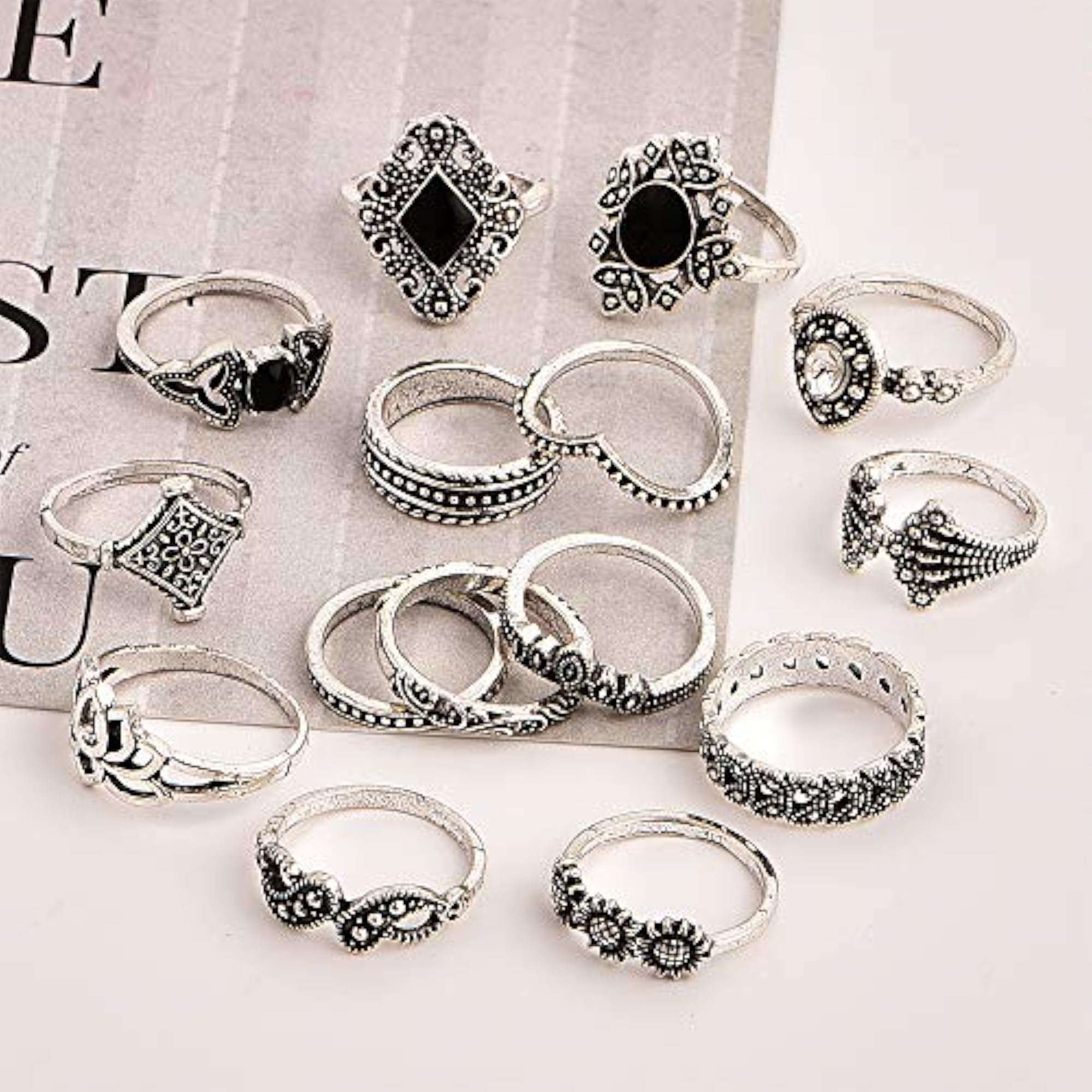 Valentine Jewellery Silver Plated Rings Combo (Mixed Sizes)