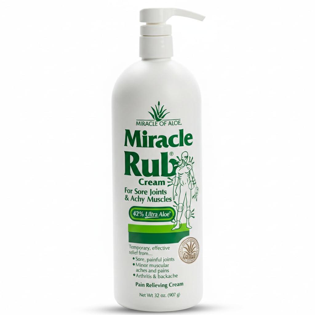 Miracle of Aloe Miracle Rub Pain Relieving Cream 32 oz, Fast & Effective Relief for Arthritis, Muscle, and Joint Pain - Maximum Strength UltraAloe Formula, Topical Analgesic