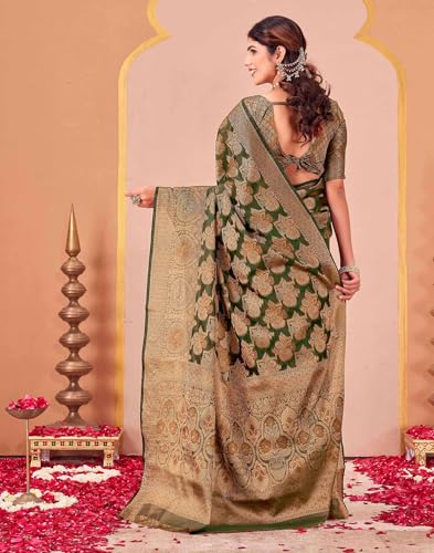 Image of SIRIL Women's Kanjivaram Soft Silk Saree Pure Silk Saree With Unstitched Blouse Piece