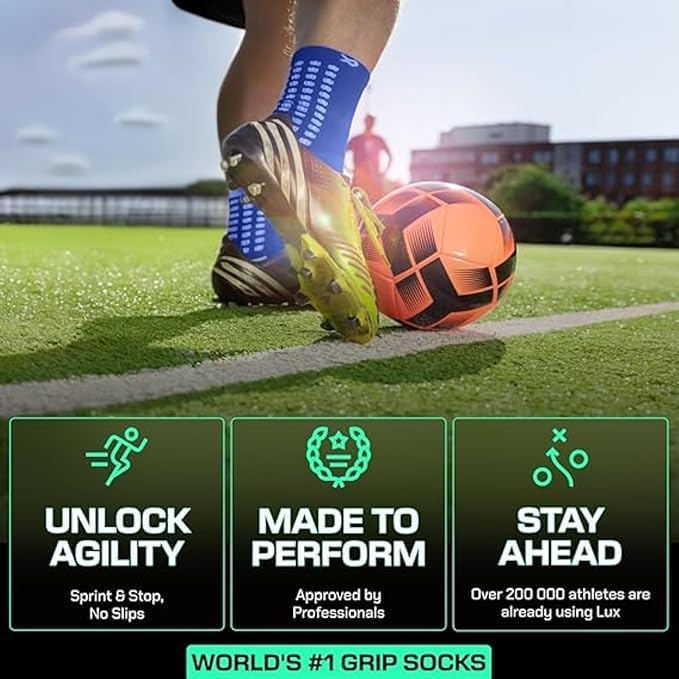 Image of Hi-Tech Performance Athletic Grip Socks for Men & Women Crew Length, Anti-Slip Rubber Grip socks for footballer, Thick Cushion Sports Socks for Running, Gym, Training