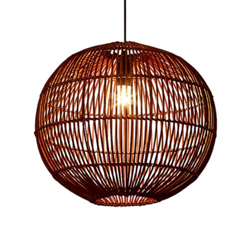 Lámpara colgante de techo vintage marrón de bambú para dormitorio y restaurante