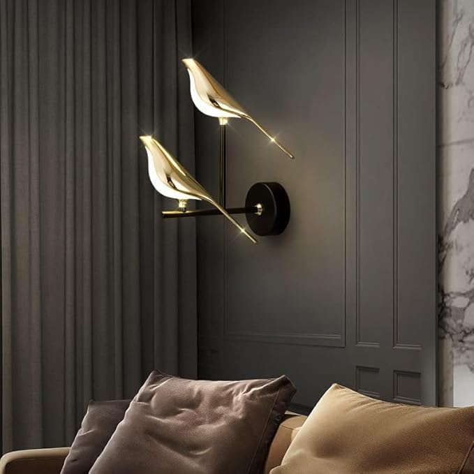 Image of Nordic Golden Metal Double Bird Led Wall Light and Wall Lamp for- Home Wall, Kitchen, Wall Sconces Light, Bedside, Bedroom, Living Room, Office, Indoor, Diwali Wall Lighting