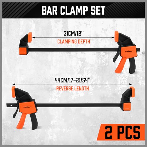 Image of HORUSDY 12'' Bar Clamps for Woodworking, 2PCS Quick F Wood Working Clamps Sets, with 150 LBS Load Limit