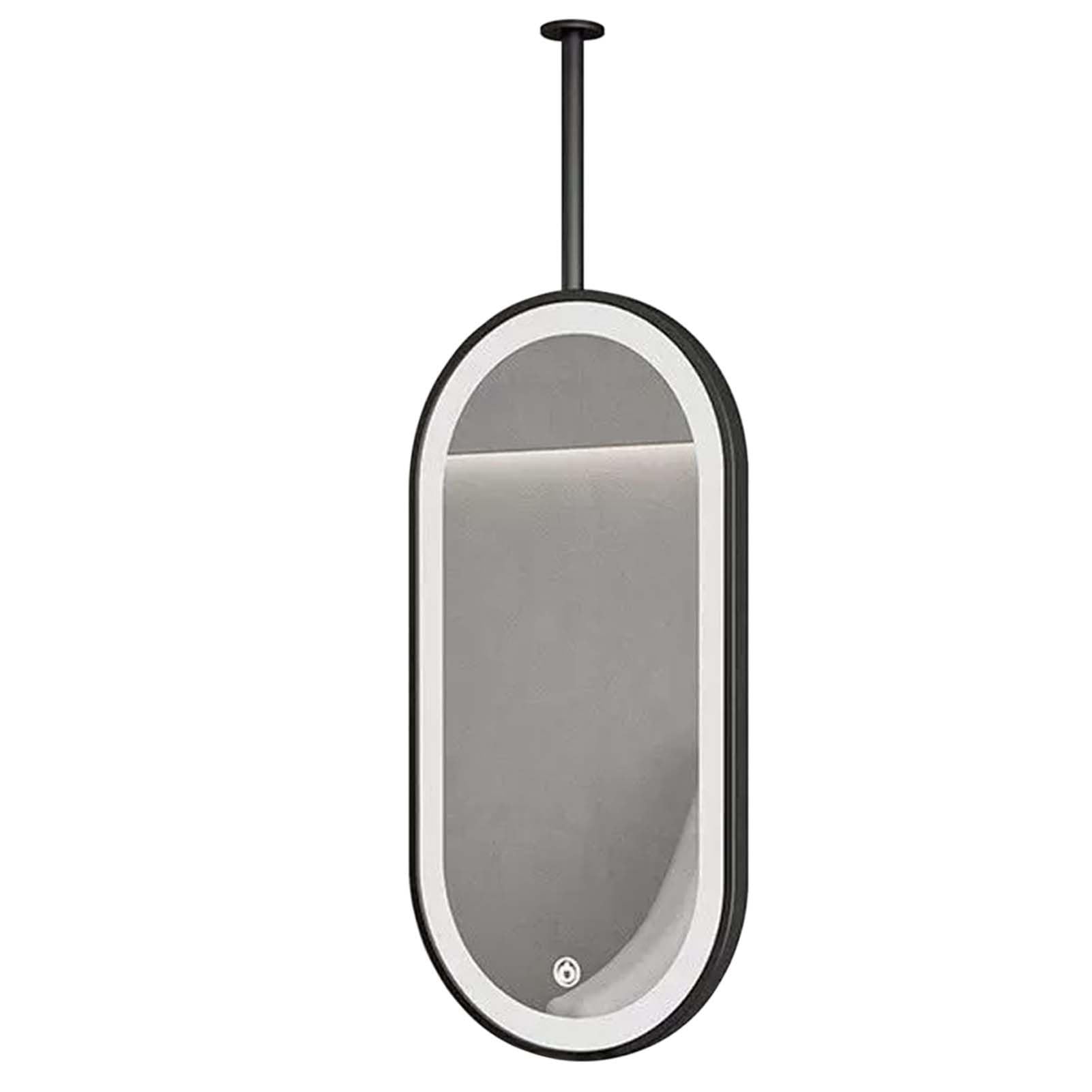 FGXHHS Oval Ceiling Hanging Mirror, Wall with LED Light & Metal Frame, Home or Hotel Illuminated Vanity - Boom Customizable(50cmx60cm)