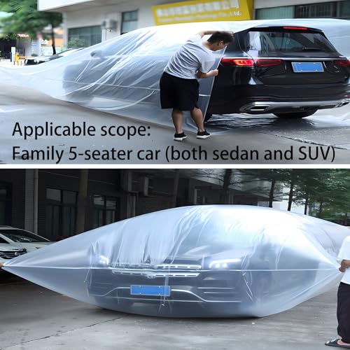 Image of Universal Plastic Car Cover,Fully Enclosed Sealed Car Flood Cover,Reusable Plastic Car Cover,Prevent Cars from Being Flooded,PE Material 13.1x22.9ft Suitable for Most Cars and SUVs