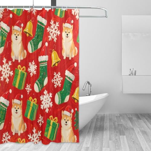 Rideau de douche Shiba Inu marron imperméable en polyester lavable 168x183 cm
