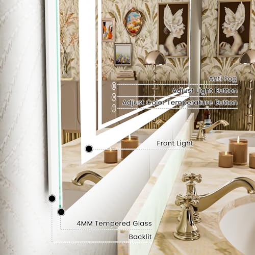 84x32 Inch Large LED Mirror Bathroom with Lights, Backlit and Front Lighted Bathroom Vanity Mirror for Wall, Anti Fog,Dimmable,Shatterproof