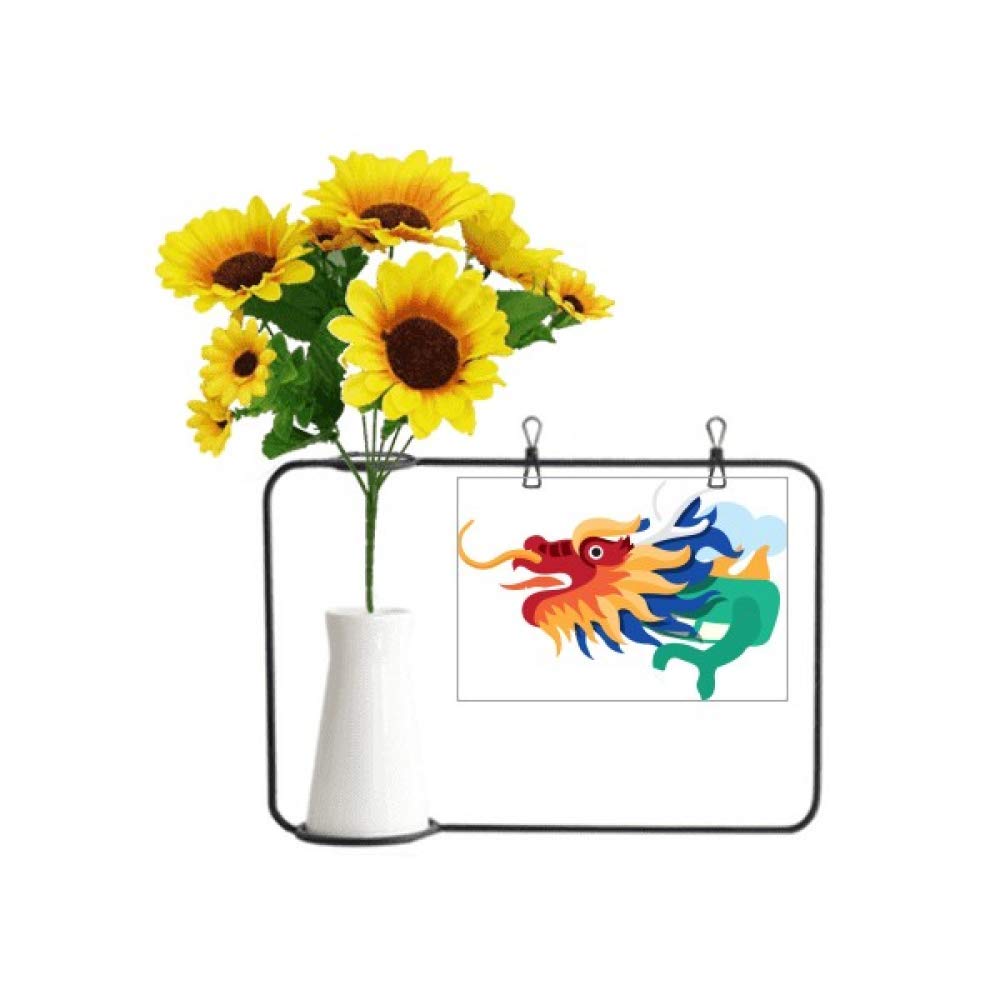 Coffret cadeau Dragon de Chine tournesol artificiel et vase avec carte de voeux
