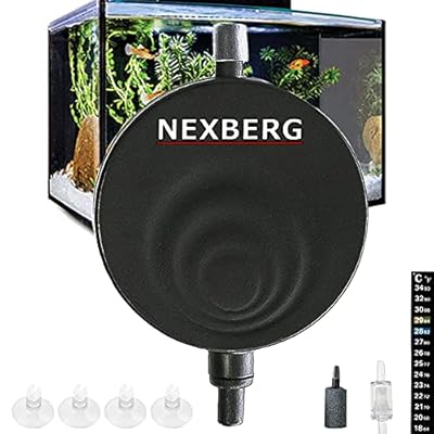 NEXBERG Aquarium Air Pump Super Quiet <35dB Mini Piezo Air Pump For Fish Tanks up to 50l Oxygen Supply Ultra Silent Nano Energy Saving 1W With FREE Thermometer, Check Valve, Bubble Stone, Air tube
