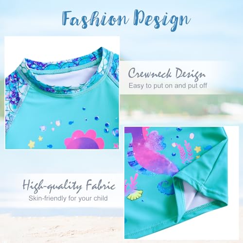 Image of Idgreatim Girls Swimsuit Rash Guard Set Long Sleeve Two Piece Bathing Suit 3-10 Years