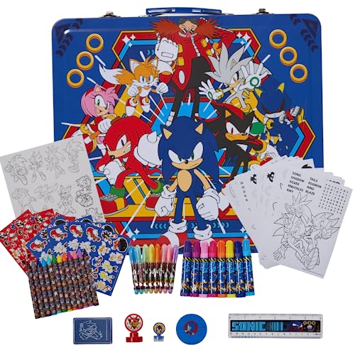 Sonic the Hedgehog Deluxe Activity Set Carrying Tin & Art Supplies for Kid
