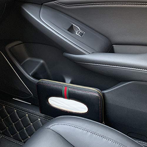 Cartisen Car Tissue Holder, Sun Visor Tissue Holder, Car Visor Napkin Holder, PU Leather Backseat Tissue Case Holder for Car Vehicle with Zipper (Black & Red Line)
