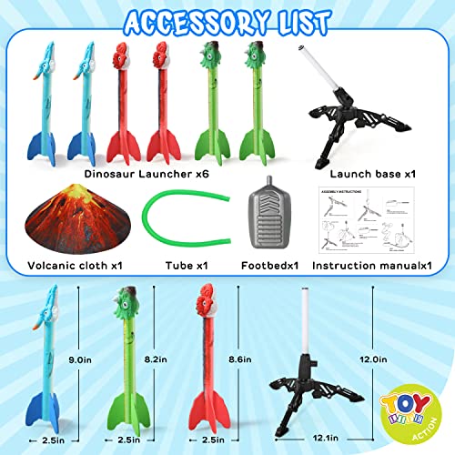 Toy Life Toy Rocket Launcher For Kids - 6 Dino Rockets Refills, Dinosaur Toys For Kids 5-7, Outdoor Air Rocket Kids Toys For Boys & Girl Age 3-5, Shoots Up To 100 Ft, Dino Outside Toys Gifts For Boys #TOP5