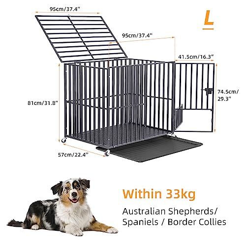 Bingopaw Heavy Duty Dog Crate: 38Inch Pet Strong Metal Kennel Cage On Wheels By Tear Resistant Square Tube - Puppy Training Playpen With Two Anti Escape Lock And Floor Tray For Small Medium Dogs #TOP4