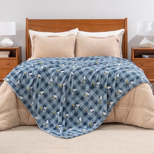 Image of Berkshire Blanket Peanuts VelvetLoft Cute Character Snoopy Plush Blanket,Navy Tonal,Twin 60 in x 90 in (Official Peanuts Product)