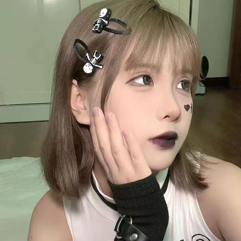 Miniatura 2 de Pinzas para el cabello de Halloween para mujeres y niñas, pinzas para el cabello con diseño de calavera y esqueleto, paquete de 3 unidades,