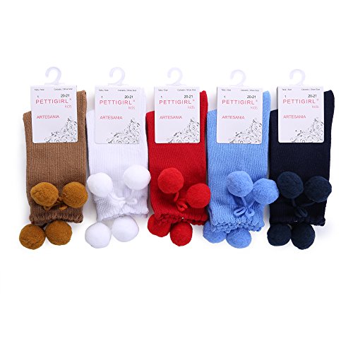 Pettigirl Baby Girl Handmade Knee-Length Stretch Socks with Pom Decoration Boutique4