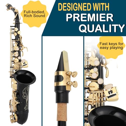 ktaxon alto saxophone drop e brass sax full kit for student beginners with carving mouthpiece carrying case gloves cleaning cloth bar detachable strap shoulder strap reed
