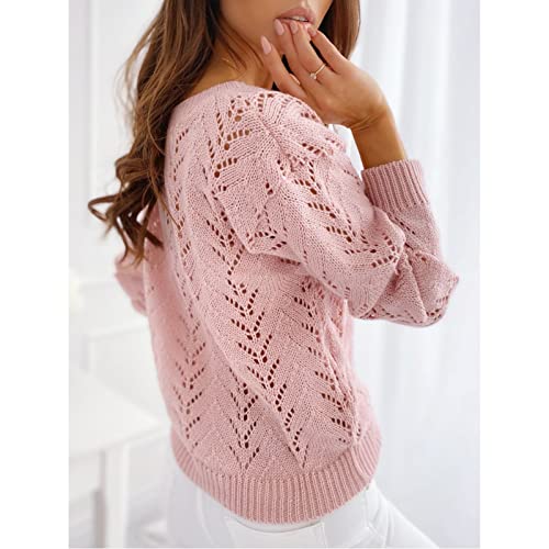 Suéter Feminino de tricô, Blusa Feminina Elegante Com Decote Em V Profundo Oco e Manga Comprida para