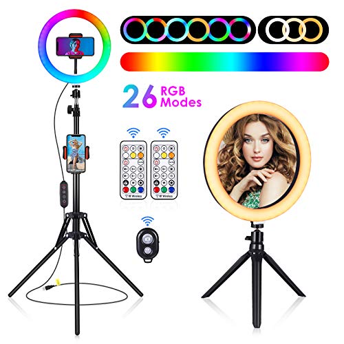 RGB LED Ringlicht, YUNLIGHTS 10-Zoll Selfie Ringleuchte mit Stativ, dimmbarem 26 RGB Lichtmodus und 3 normalen Beleuchtungsmodi Ringlampe, Ring Make-up Licht, Selfie, Foto, Live-Stream, YouTube