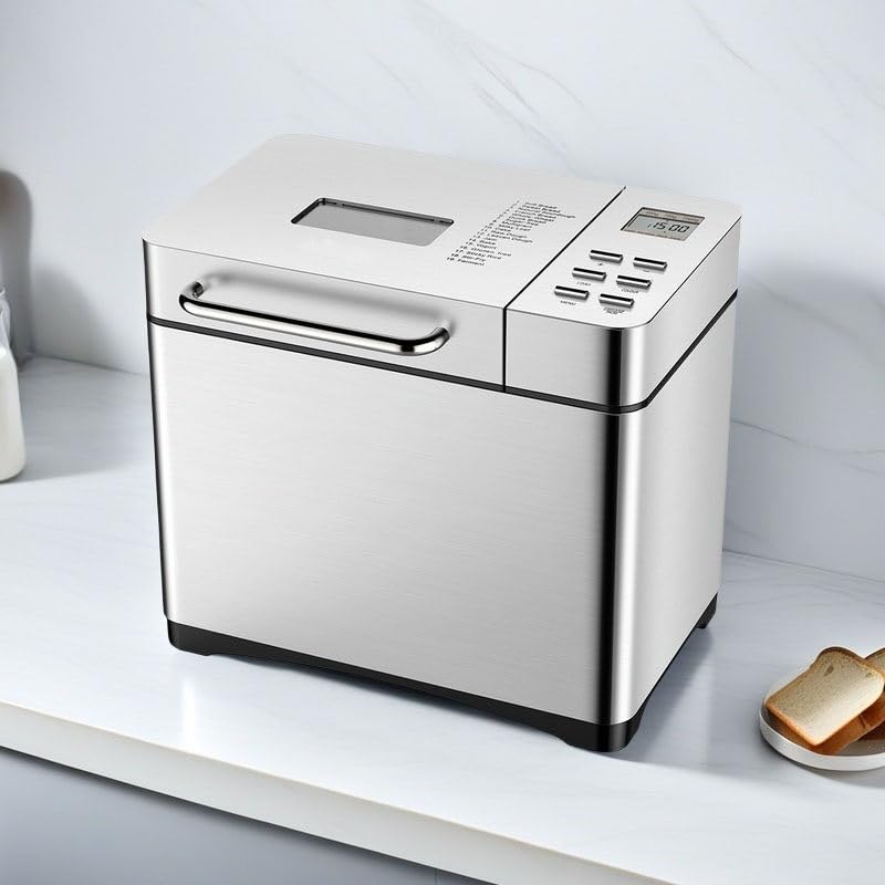 YXFAZPP Máquina para Hacer Pan 17 en 1, máquina para Hacer Pan de Acero Inoxidable de 2 Libras con dispensador de Frutos Secos, sartén de cerámica Antiadherente, Panel táctil Digital