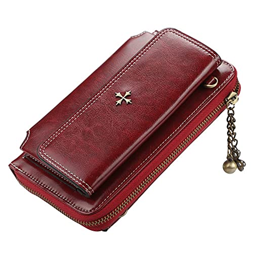 Petit portefeuille et sac de téléphone rouge pour femmes : bandoulière élégante