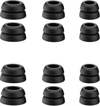 Double Flange Silicone Ear Tips Noise Reduction, Anti-Slip, Universal Fit 5.5mm-7mm Nozzles for Most in-Ear Headphones, Replacement Earbuds Tips, 6 Pairs S/M/L, Black