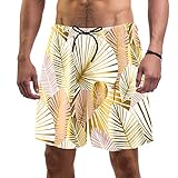 Talla: XL. Eslifey - Pantalones cortos de playa para hombre, color dorado y rosa pálido, diseño de hojas abstractas multicolor XL