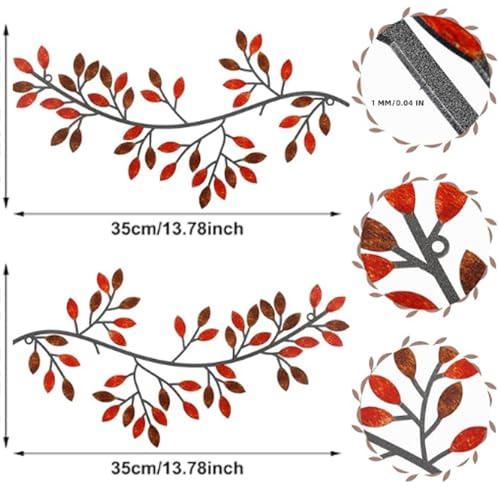 Image of Hotop 2 Pieces Metal Tree Leaf Wall Decor Vine Olive Branch Leaf Wall Art Wrought Iron Scroll Sculptures Above the Bed, Living Room, Outdoor Decoration(Classic Style,Rusty Color)