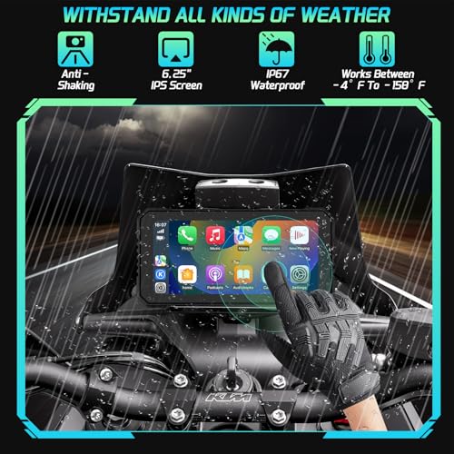 Image of Motorcycle Carplay Support Wireless CarPlay & Android Auto, 6.25'' Waterproof Touchscreen, Motorcycle Dash Cam Front and Rear with TPMS, GPS, WiFi, Loop Recording (Basic - Without BSD Function)