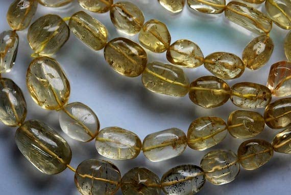 Scapolite jaune naturelle, grandes pépites lisses 19-9mm, fil de pierres 18"