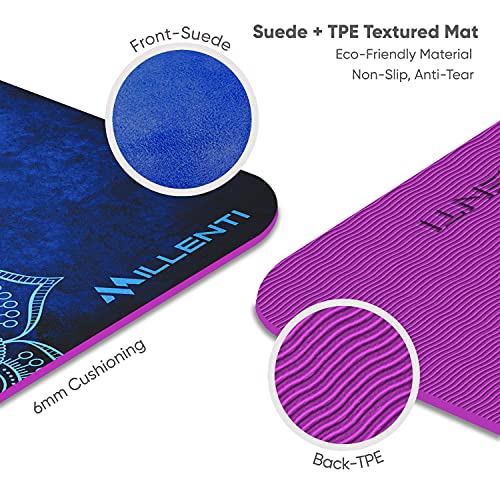 Millenti Vegan-Suede Blue Yoga Mat - Non Slip Eco Friendly Workout Matt For Hot Yoga, Pilates, Tabata Hiit, Yoga Strap Included - Suede-Royalty Blue, Yma05Blbl #TOP1