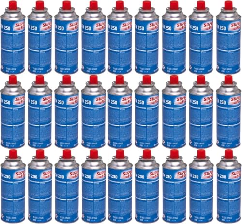 Suinga 28 x Cartucho de Gas Butano 220g para Hornillos Quemadores, Cartucho de Gas para Camping 250, Bombonas, Azul
