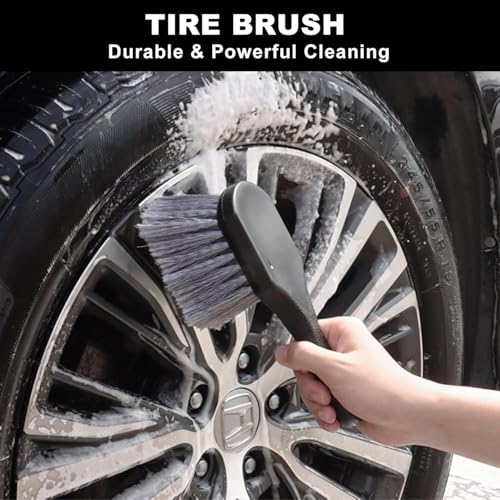 Image of Car Wheel & Tire Brush Set, Wheel Cleaner Brush, Soft & Stiff Bristle Cleaning Brush,Wheel Brushes for Cleaning Wheels,Rim Brush for Car Body Exterior Surface, Carpet, Truck, SUV, RV, Motorcycle-2PCS