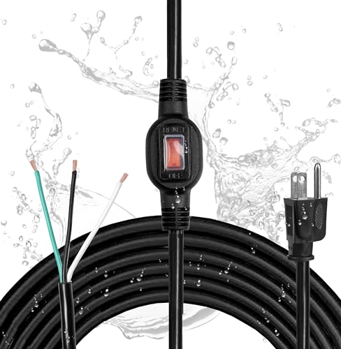 Iron Forge Cable 16 AWG Power Cord Replacement 10 ft with IP65 Waterproof Inline On Off Switch - Black Power Cord 3 Prong, SJTW, NEMA 5-15P, 10 AMP